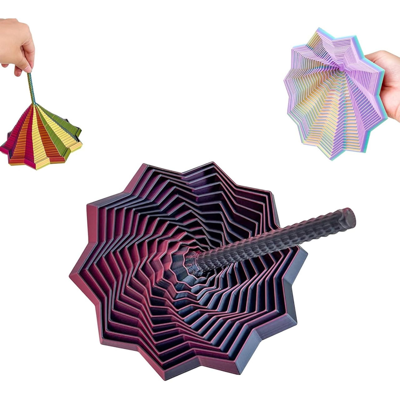 Jucarie Decompresie, Flippy, Model Stea 3D, DuoChrome, Maner Spirala, Turn Magic Geometric, Multiple Forme, Anti-stress, 11 cm, Negru/Rosu [5]