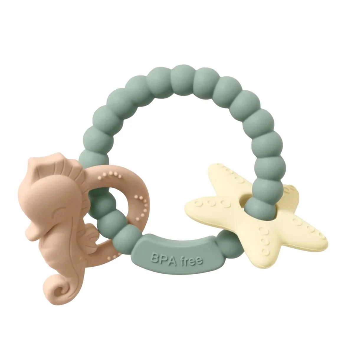 Jucarie Dentitie Bebelusi, Flippy, Tip Bratara, Model Calut si Stea de Mare, + 3 luni, din Silicon, fara BPA, 8.1 x 8.1 x 1.2 cm, Verde [6]