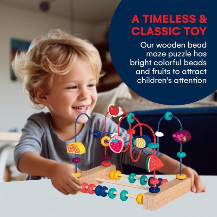 Jucarie din Lemn Montessori, Flippy, Labirint Motricitate cu Abac si Animalute, Rollercoaster pentru Copii, Educativ, Dezvoltarea Abilitatilor Motorii, Numaratoare, 22x17x15 cm, Multicolor [3]