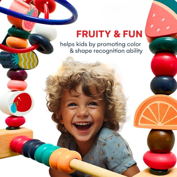 Jucarie din Lemn Montessori, Flippy, Labirint Motricitate cu Abac si Animalute, Rollercoaster pentru Copii, Educativ, Dezvoltarea Abilitatilor Motorii, Numaratoare, 22x17x15 cm, Multicolor [4]