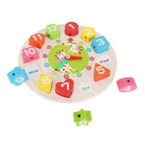 Jucarie Educativa Flippy, Tip Montessori, Model Ceas Girafa, din Lemn, + 36 Luni, 12 Piese, 17 cm, Multicolor [4]