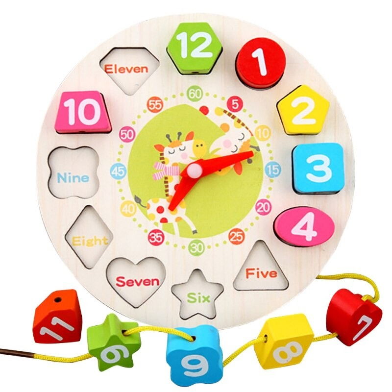 Jucarie Educativa Flippy, Tip Montessori, Model Ceas Girafa, din Lemn, + 36 Luni, 12 Piese, 17 cm, Multicolor [6]