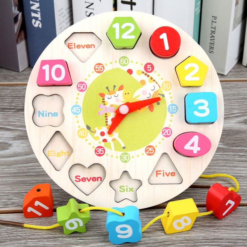 Jucarie Educativa Flippy, Tip Montessori, Model Ceas Girafa, din Lemn, + 36 Luni, 12 Piese, 17 cm, Multicolor [7]