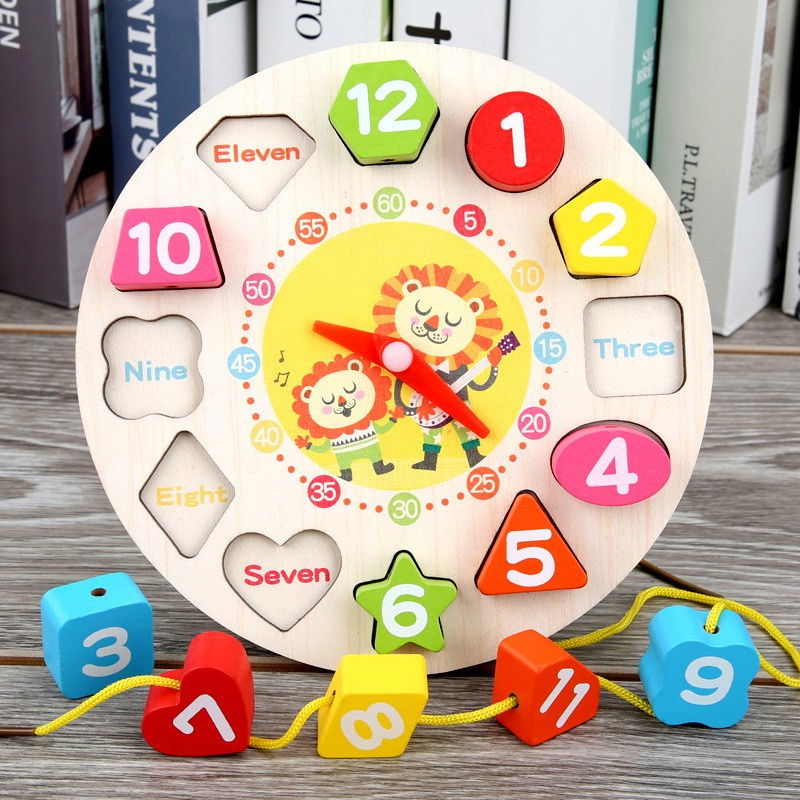 Jucarie Educativa Flippy, Tip Montessori, Model Ceas Leu, din Lemn, + 36 Luni, 12 Piese, 17 cm, Multicolor [5]