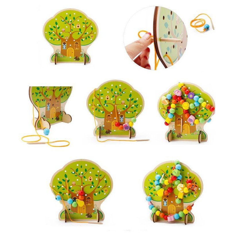 Jucarie Educativa Montessori 2 in 1 din Lemn, Flippy, Model Pomul cu Fructe, 102 piese, Dezvoltare Motricitate Fina, Copii 3+ ani, 21.5 x 21.4 x 5 cm, Multicolor [3]