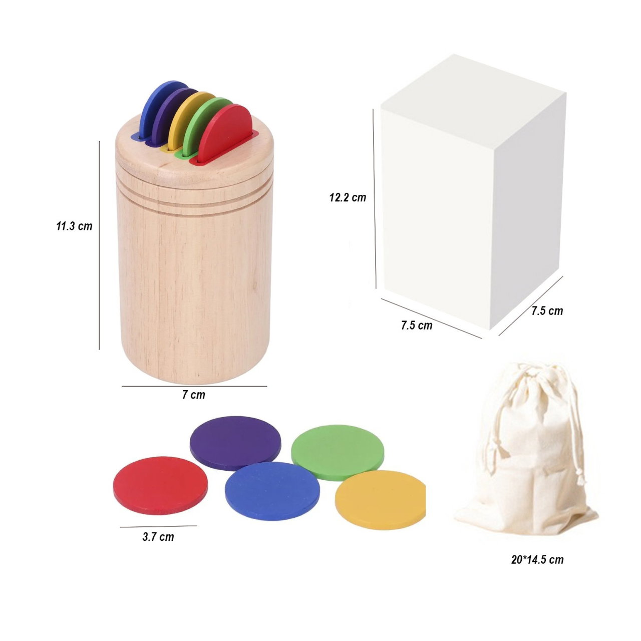Jucarie Educativa Montessori din Lemn, 13 Piese, Flippy, Sortator cu Discuri Colorate, Joc de Motricitate Fina pentru Copii, Varsta 2+ ani, Saculet Depozitare, 11.3 x 7 cm, Multicolor [2]