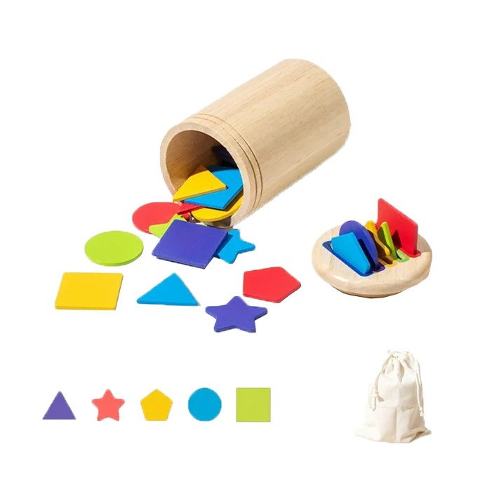 Jucarie Educativa Montessori din Lemn, 28 Piese, Flippy, Sortator cu Forme Geometrice, Joc de Motricitate Fina pentru Copii, Varsta 2+ ani, Saculet Depozitare, 11.3 x 7 cm, Multicolor [1]