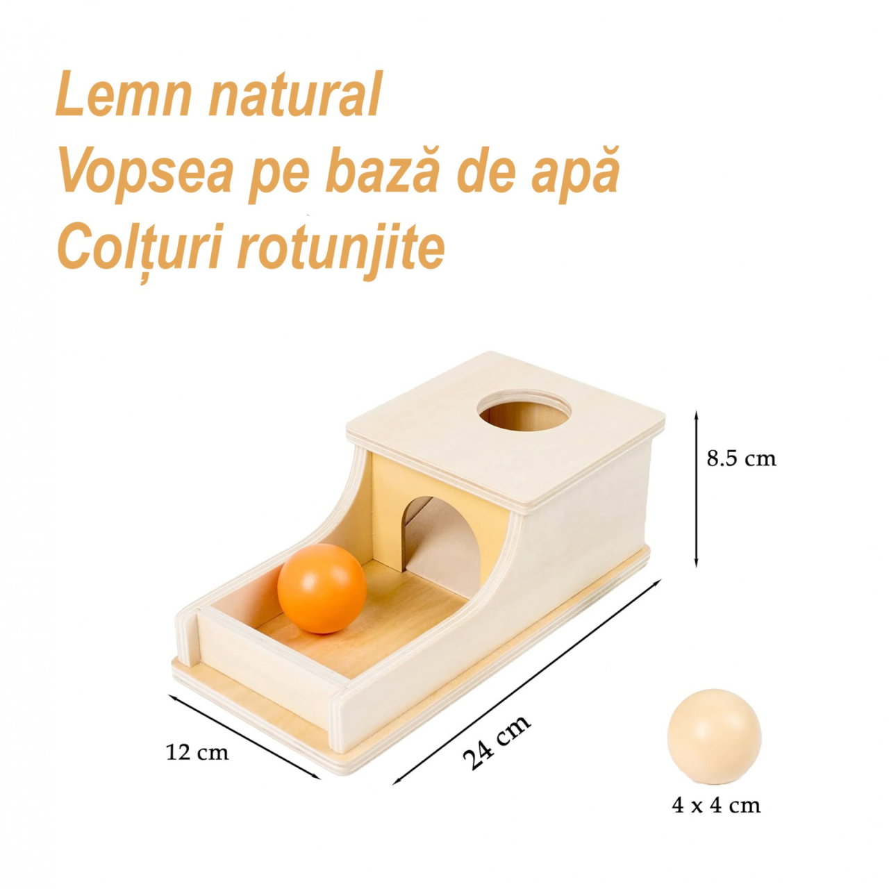 Jucarie Educativa Montessori din Lemn, Flippy, Model Pista cu Bile si Tunel, 4 piese, Joc pentru Motricitate si Coordonare, Copii 12+ luni, 24 x 12 x 8.5 cm, Multicolor [2]