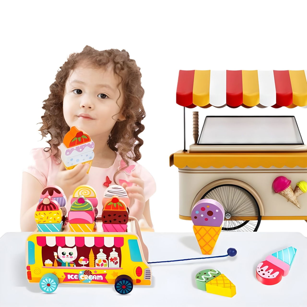 Jucarie Educativa Montessori, Flippy, Model Camion de Inghetata, Sortator Forme, 22 x 11 x 12 cm, 3+ ani, Multicolor [5]