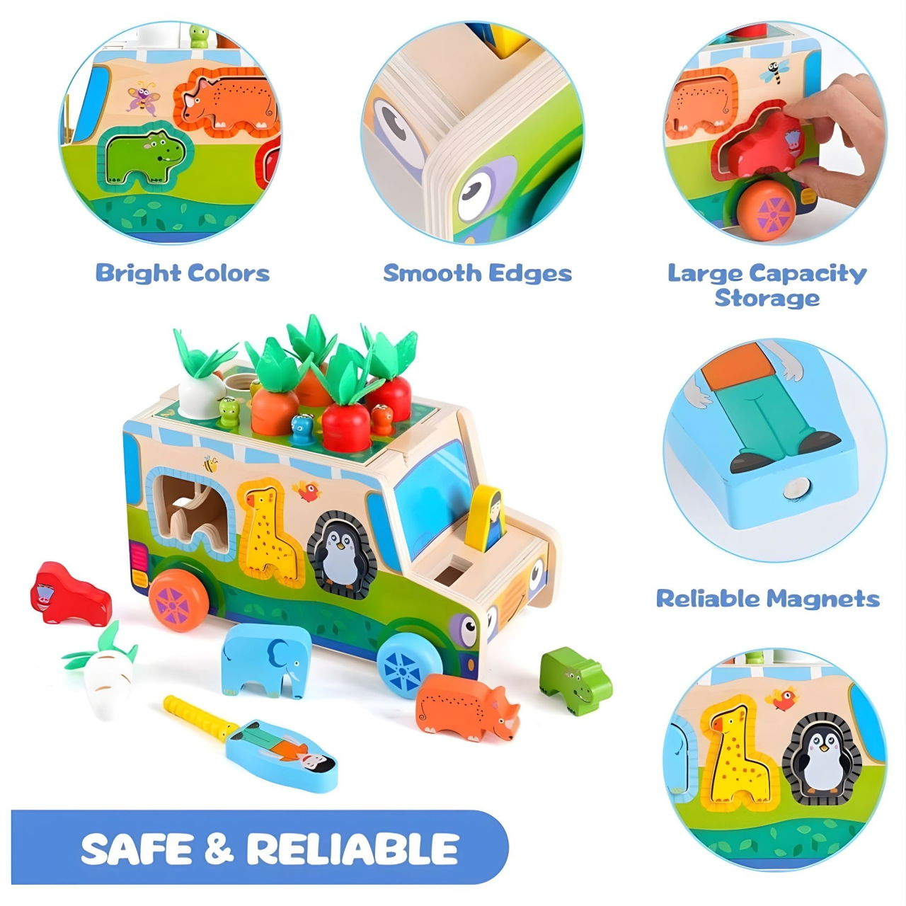 Jucarie Educativa Montessori, Flippy, Model Masinuta Educativa din Lemn 6 in 1, Sortator Forme, 1-3 ani, 23.7 x 17.5 x 12 cm, Multicolor [5]