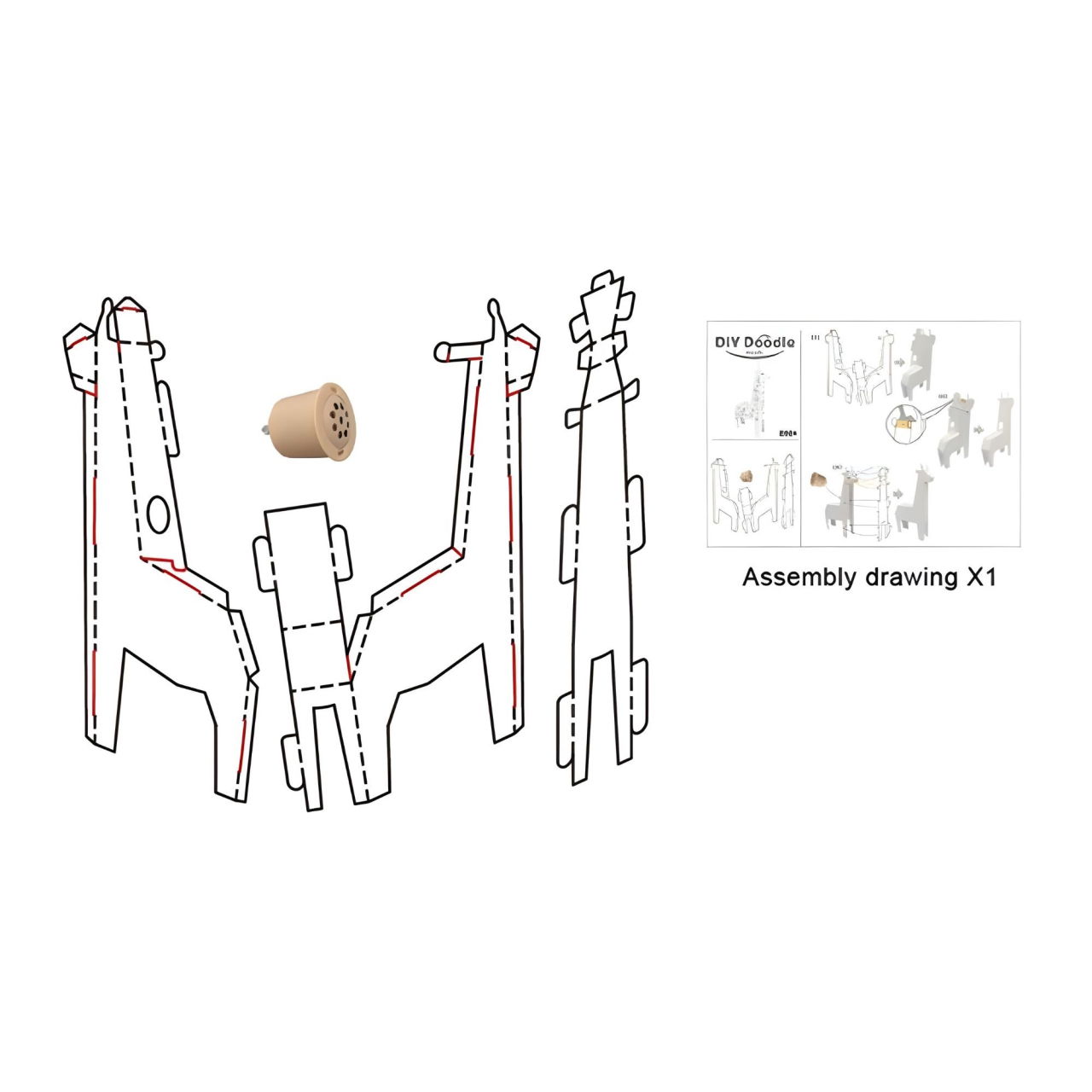 Jucarie Educativa pentru Copii, Flippy, Model Girafa 3D, Set de Asamblat si Colorat din Carton, Puzzle 3D Educativ, 31 x 7.5 x 54 cm, 3+ ani, Alb Multicolor [4]