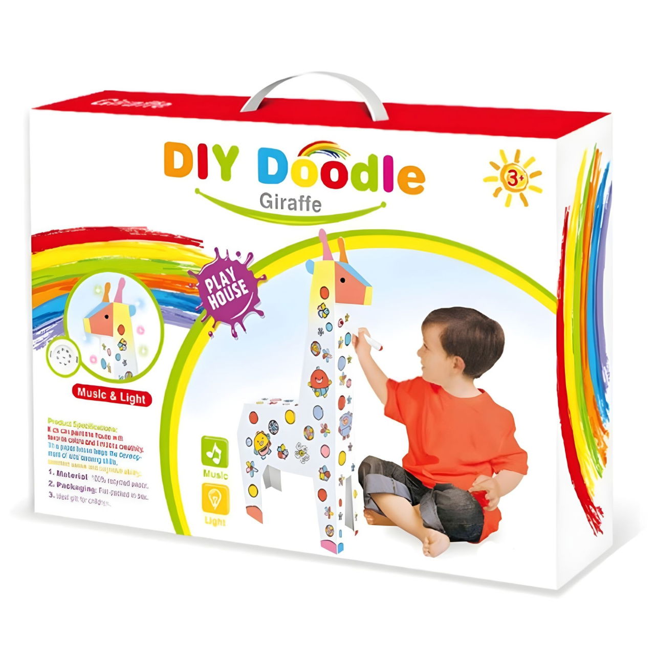 Jucarie Educativa pentru Copii, Flippy, Model Girafa 3D, Set de Asamblat si Colorat din Carton, Puzzle 3D Educativ, 31 x 7.5 x 54 cm, 3+ ani, Alb Multicolor [1]