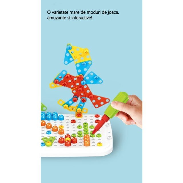 Jucarie educativa pentru copii, Flippy, Set 258 piese, 6 in 1, Valiza cu bormasina, Multicolor [4]