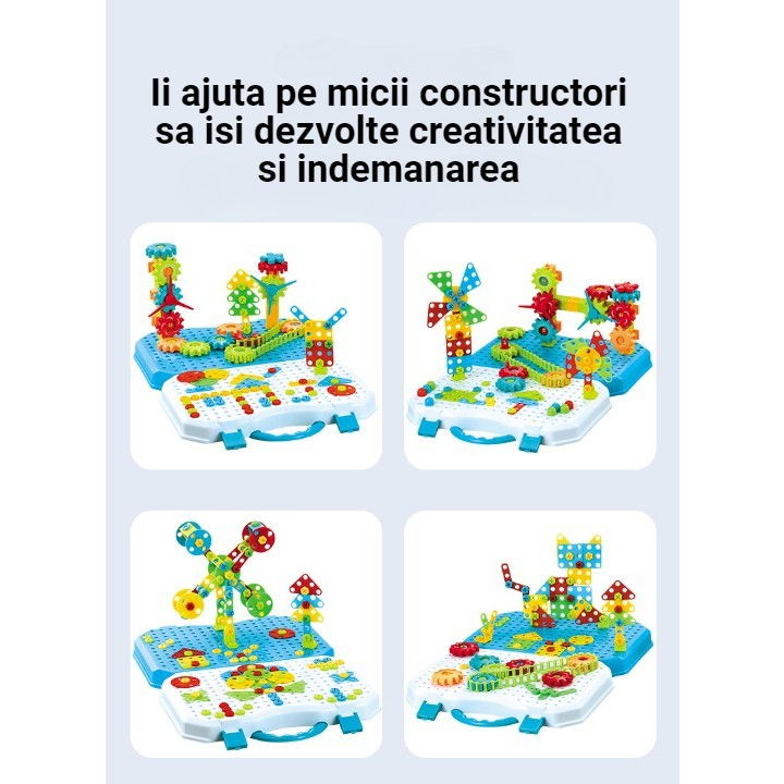 Jucarie Educativa Si Interactiva, Flippy, Set De Constructie Puzzle Din ABS Cu Bormasina Pentru Dezvoltatea Creativitatii Si A Indemanarii 2D si 3D, Valiza, +3, 31x7x25 cm, 336 Piese [7]