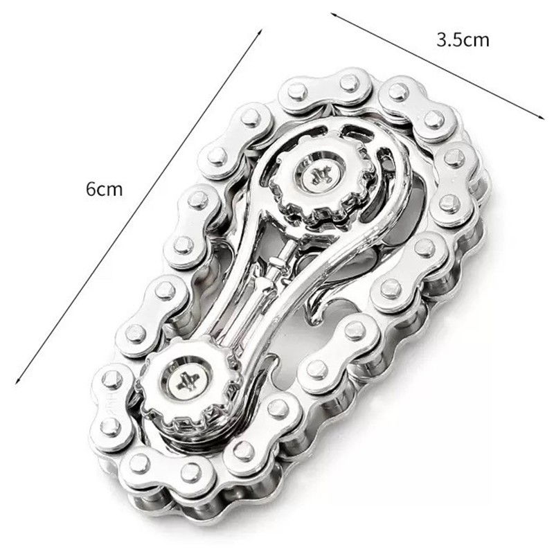 Jucarie Fidget Spinner Premium Anti Stres, Flippy, Giroscop din Aliaj, Jucarie din Metal de decompresie, forma Lant de Angrenaj de Bicicleta, 6 x 3.5 cm, Argintiu [2]