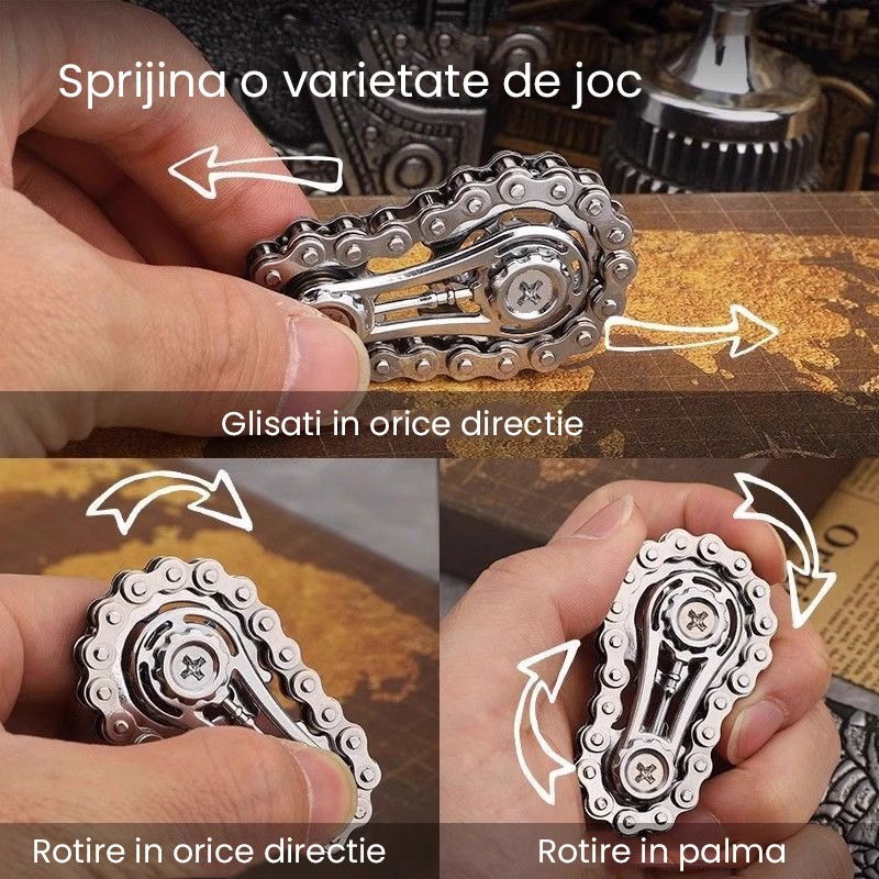 Jucarie Fidget Spinner Premium Anti Stres, Flippy, Giroscop din Aliaj, Jucarie din Metal de decompresie, forma Lant de Angrenaj de Bicicleta, 6 x 3.5 cm, Argintiu [3]