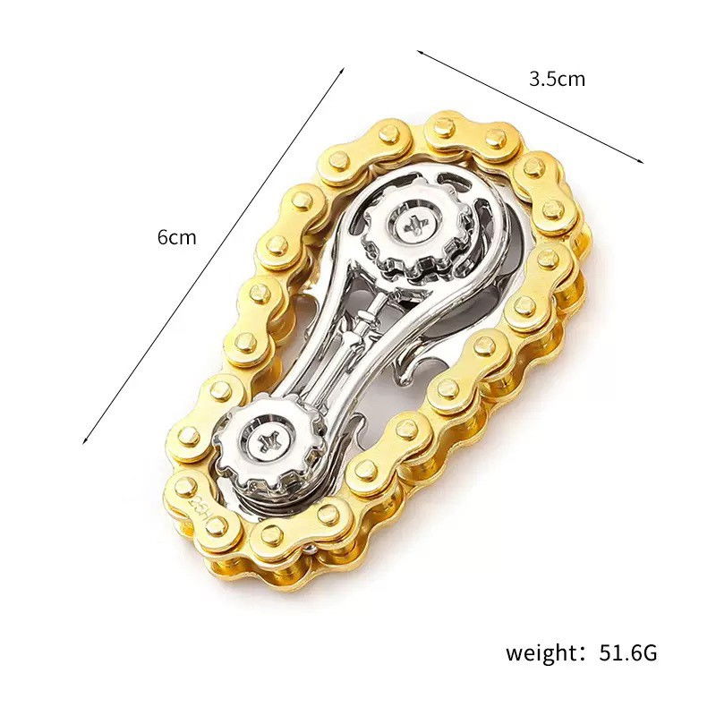 Jucarie Fidget Spinner Premium Anti Stres, Flippy, Giroscop din Aliaj, Jucarie din Metal de decompresie, forma Lant de Angrenaj de Bicicleta, 6 x 3.5 cm, Auriu [1]