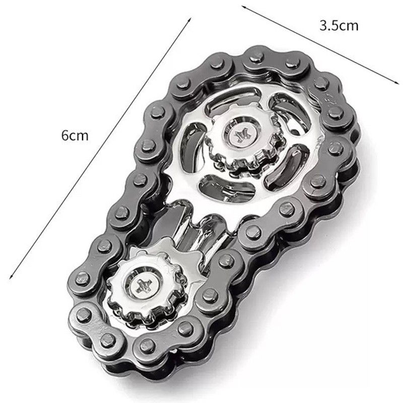 Jucarie Fidget Spinner Premium Anti Stres, Flippy, Giroscop din Aliaj, Jucarie din Metal de decompresie, forma Lant de Angrenaj de Bicicleta, 6 x 3.5 cm, Negru [2]