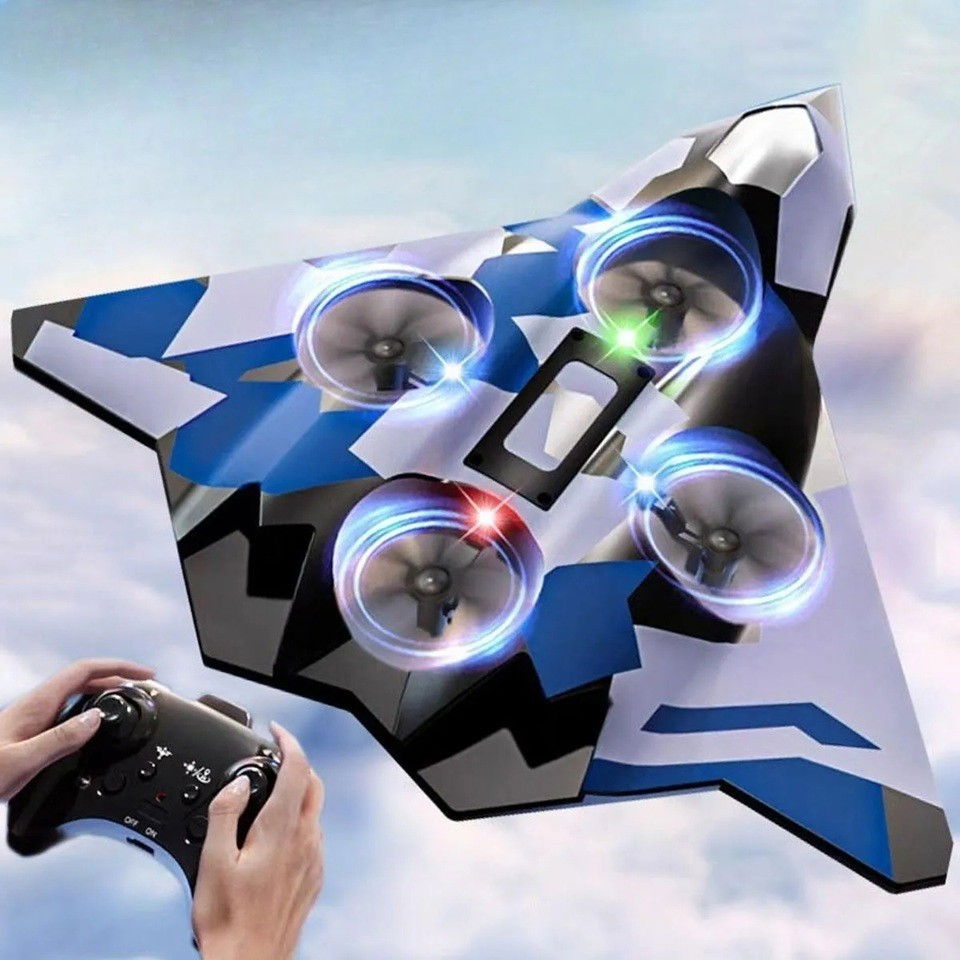 Jucarie Interactiva, Flippy, Aeronava de Lupta, din EVA, cu Telecomanda, Incarcare USB, +14 Ani, 24 x 25.5 x 4.2 cm, Model Army, Albastru [4]