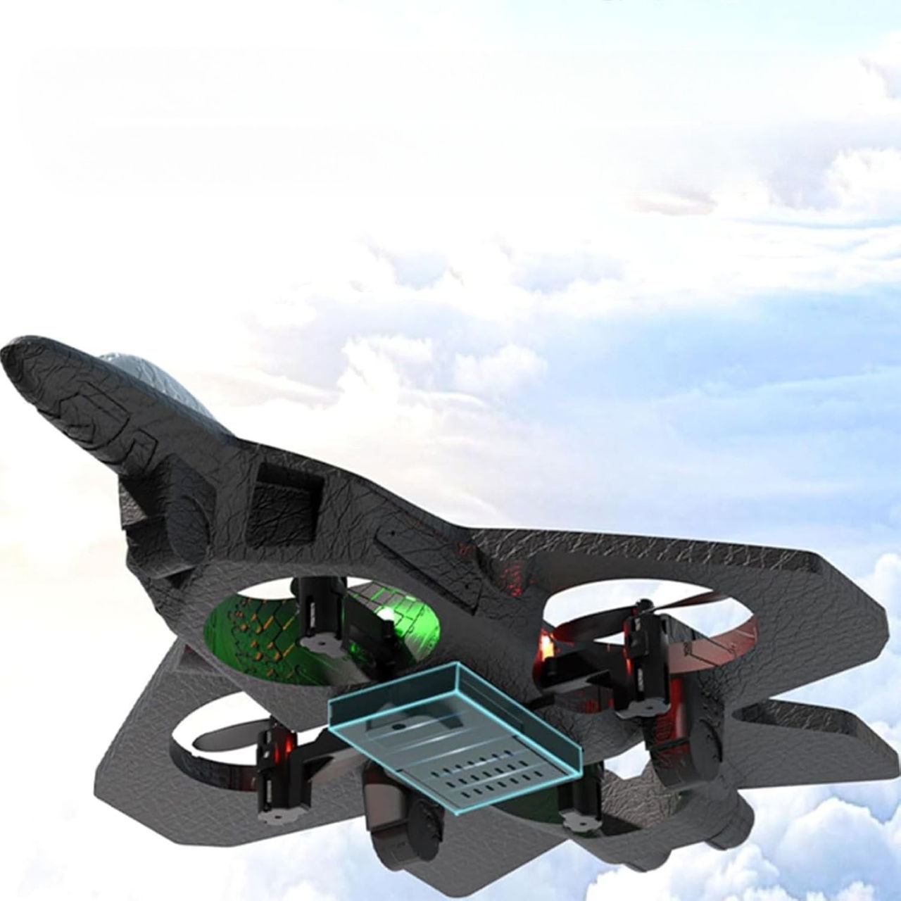 Jucarie Interactiva, Flippy, Aeronava de Lupta, din EVA, cu Telecomanda, Incarcare USB, +14 Ani, 25.5 x 18 x 5.2 cm, Negru-Rosu [10]