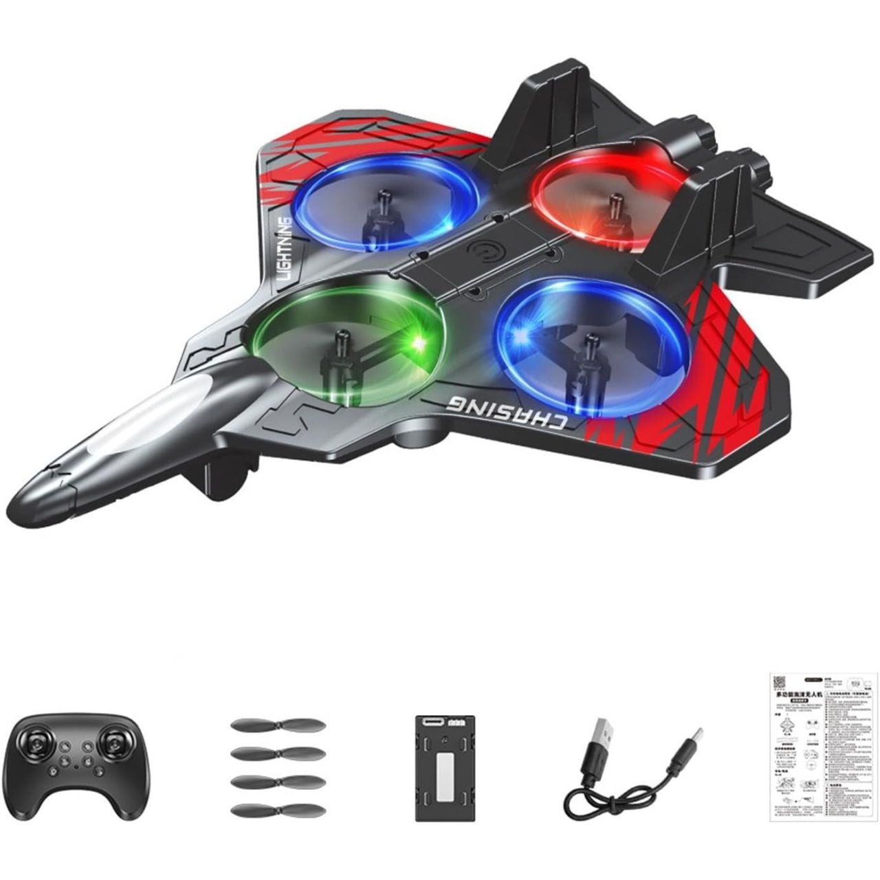 Jucarie Interactiva, Flippy, Aeronava de Lupta, din EVA, cu Telecomanda, Incarcare USB, +14 Ani, 25.5 x 18 x 5.2 cm, Negru-Rosu [6]