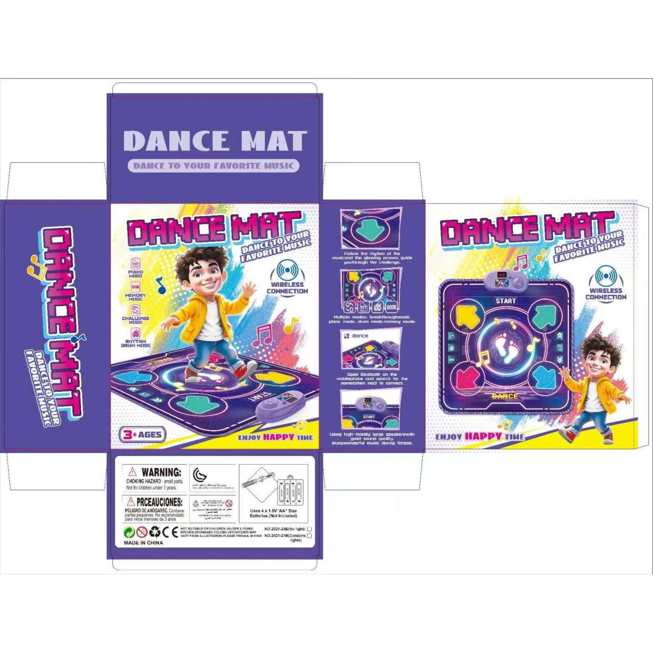 Jucarie Interactiva, Flippy, Covor Muzical de Dans, 4-6 Ani, Bluetooth, 4 Moduri, 90 x 90 cm, Mov [7]