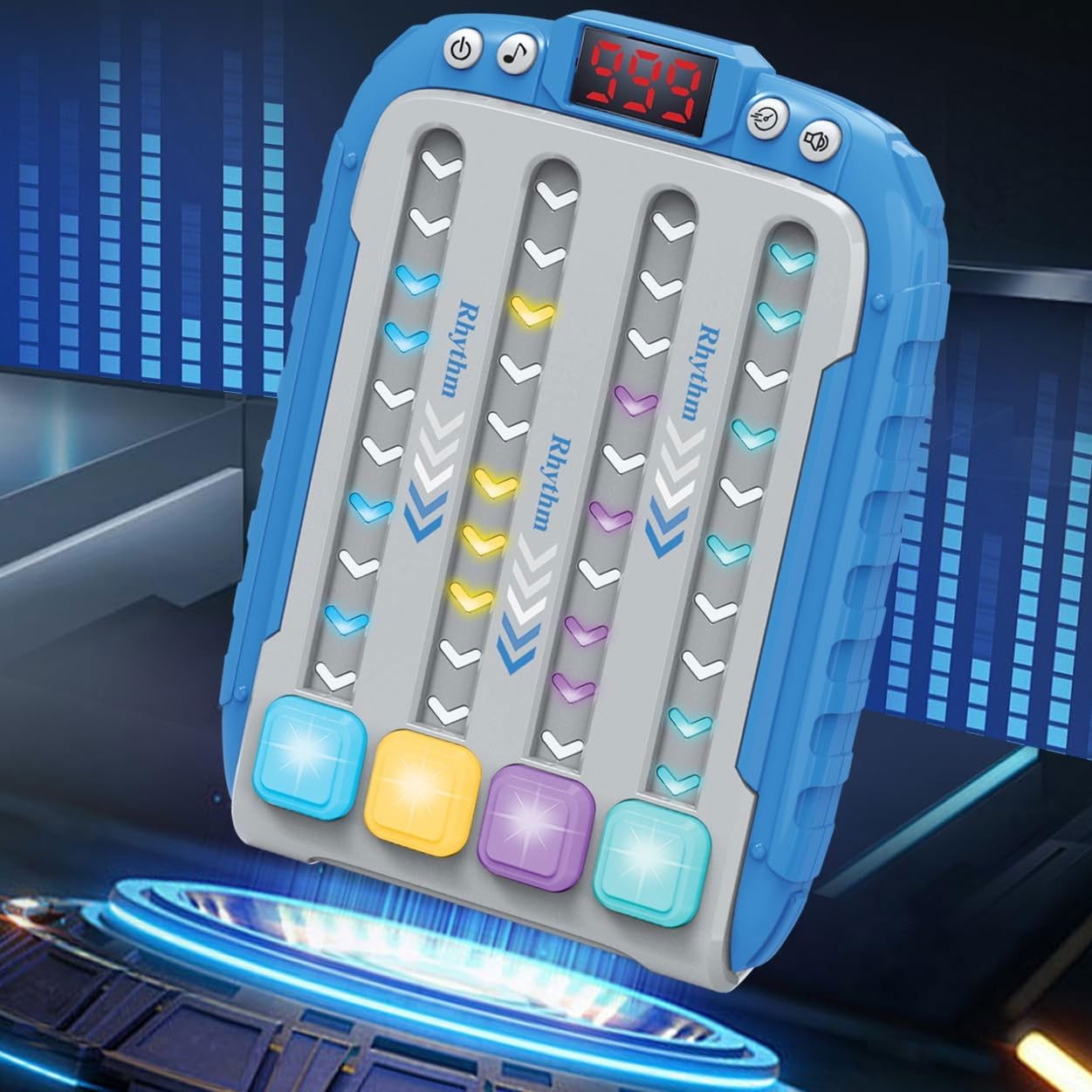 Jucarie Interactiva, Flippy, Joc Rhythm, +3 Ani, din ABS, 6 Niveluri, 15 x 3 x 11 cm, Functie Muzicala, Albastru [4]