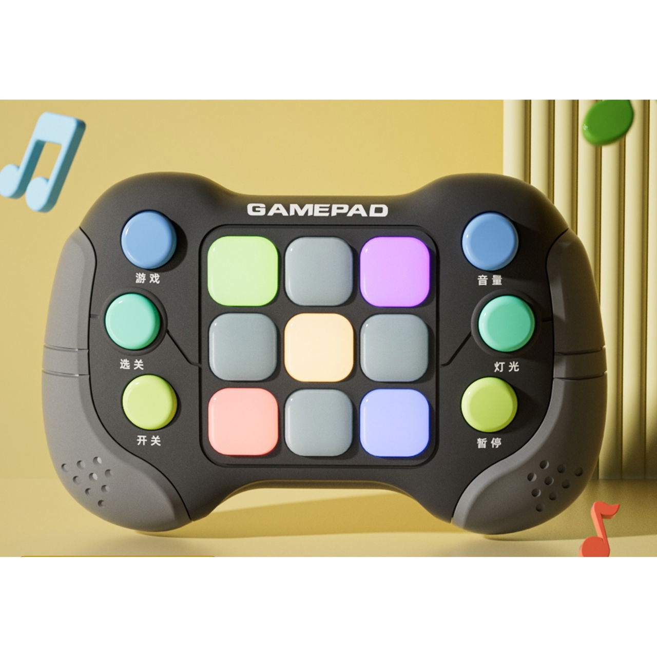 Jucarie Interactiva Flippy, Tip Consola Pop It, 6 butoane functionale, 5 Moduri de Joc, 600 Niveluri, +3 ani, Gri/Negru [2]