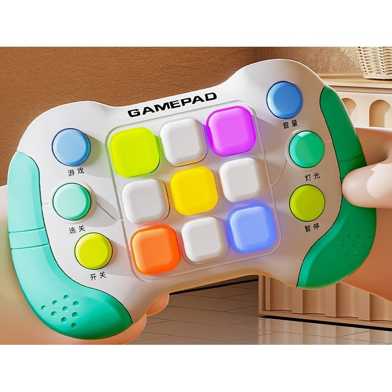 Jucarie Interactiva Flippy, Tip Consola Pop It, 6 butoane functionale, 5 Moduri de Joc, 600 Niveluri, + 3 ani, Verde/Gri [2]