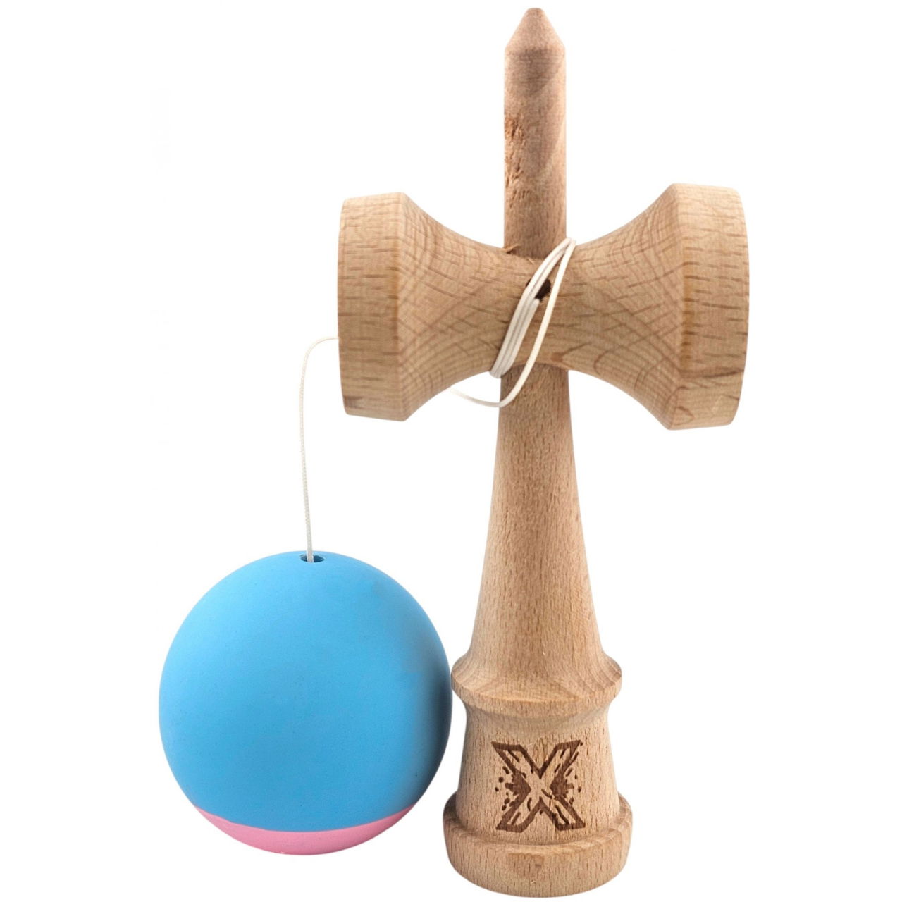 Jucarie Interactiva Kendama Profesionala, Flippy, din Lemn, 18 cm, Joc de Indemanare pentru Copii si Adulti, Bicolor Turcoaz Roz [3]