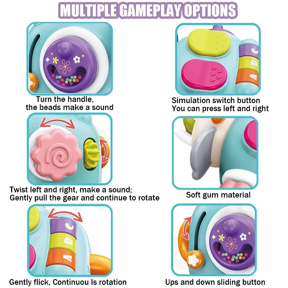 Jucarie interactiva Montessori, Flippy, Jucarie pentru Bebelusi, Model Elefant Dragut, din Plastic rezistent, Varsta 18+ luni, 21 x 16 x 14 cm, Verde deschis [4]