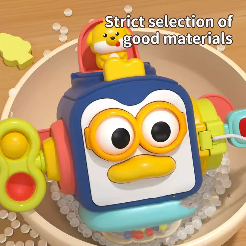 Jucarie interactiva Montessori, Flippy, Jucarie pentru Bebelusi, Model Pinguin Ocupat, din Plastic rezistent, Varsta 18+ luni, 13 x 11 x 11 cm, Albastru/Multicolor [3]