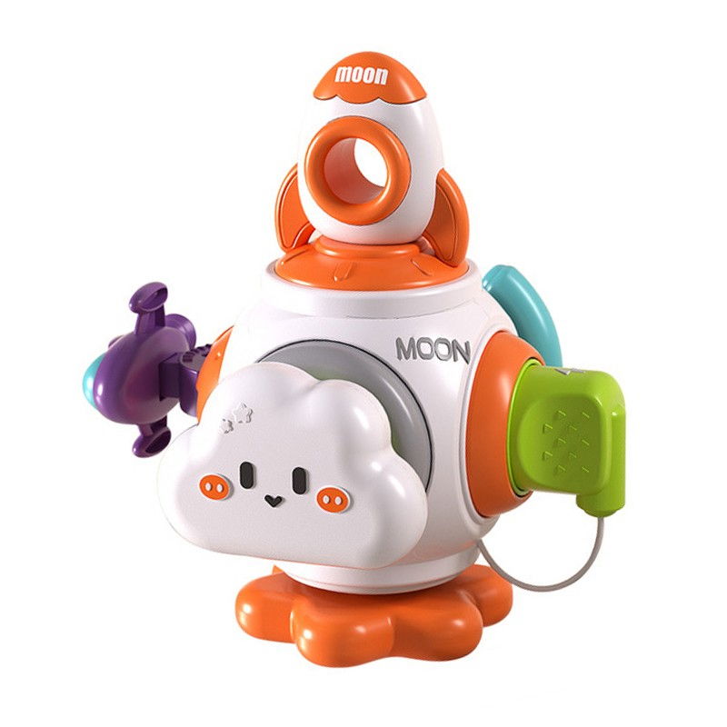 Jucarie interactiva Montessori, Flippy, Jucarie pentru Bebelusi, Model Racheta Spatiala, din Plastic rezistent, Varsta 18+ luni, 15 x 13 x 12 cm, Alb/Portocaliu [1]