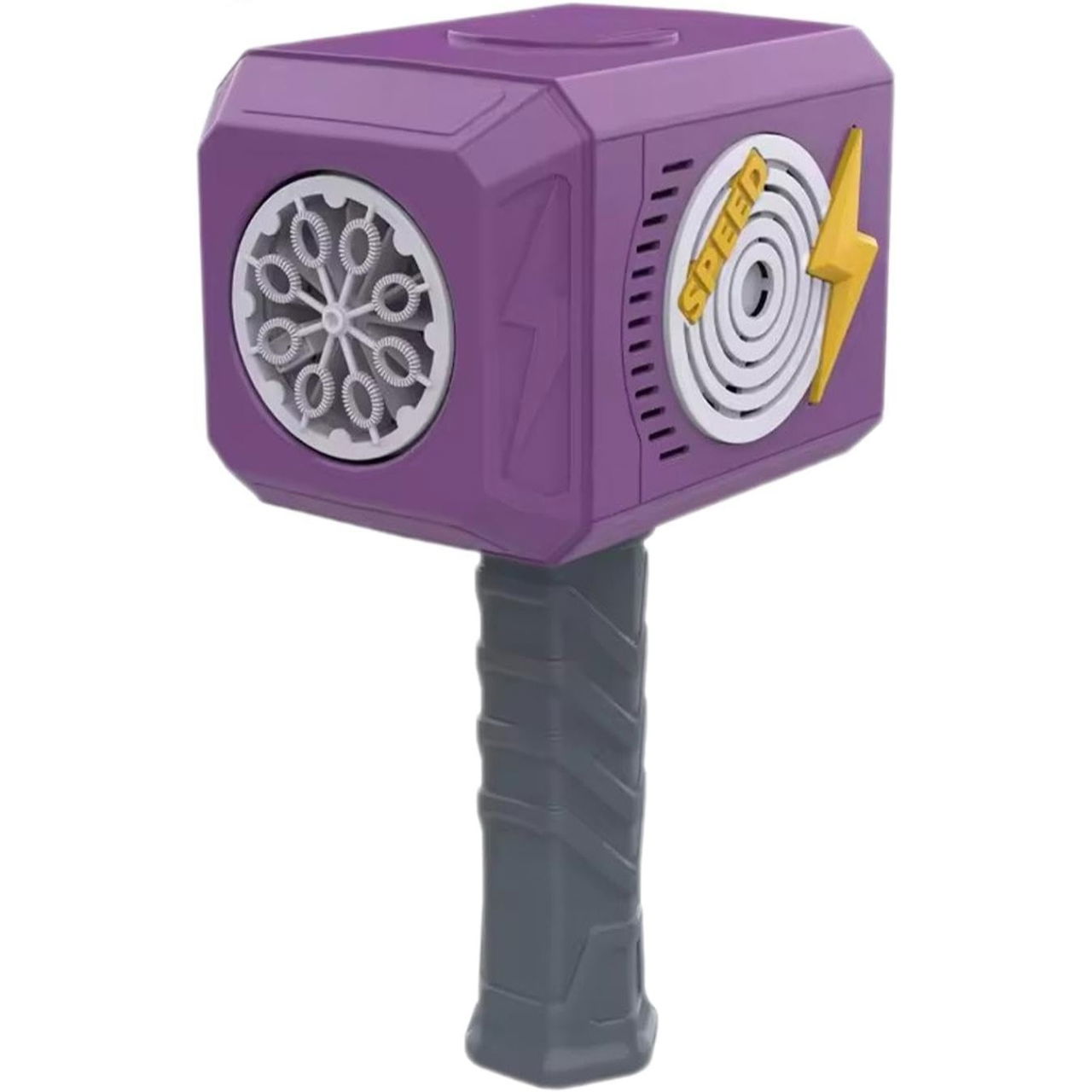 Jucarie Interactiva pentru Baloane de Sapun, Flippy, Sunete si Lumini, Model Ciocan, cu 8 Orificii, 13.5 x 10 x 12 cm, Mov [1]