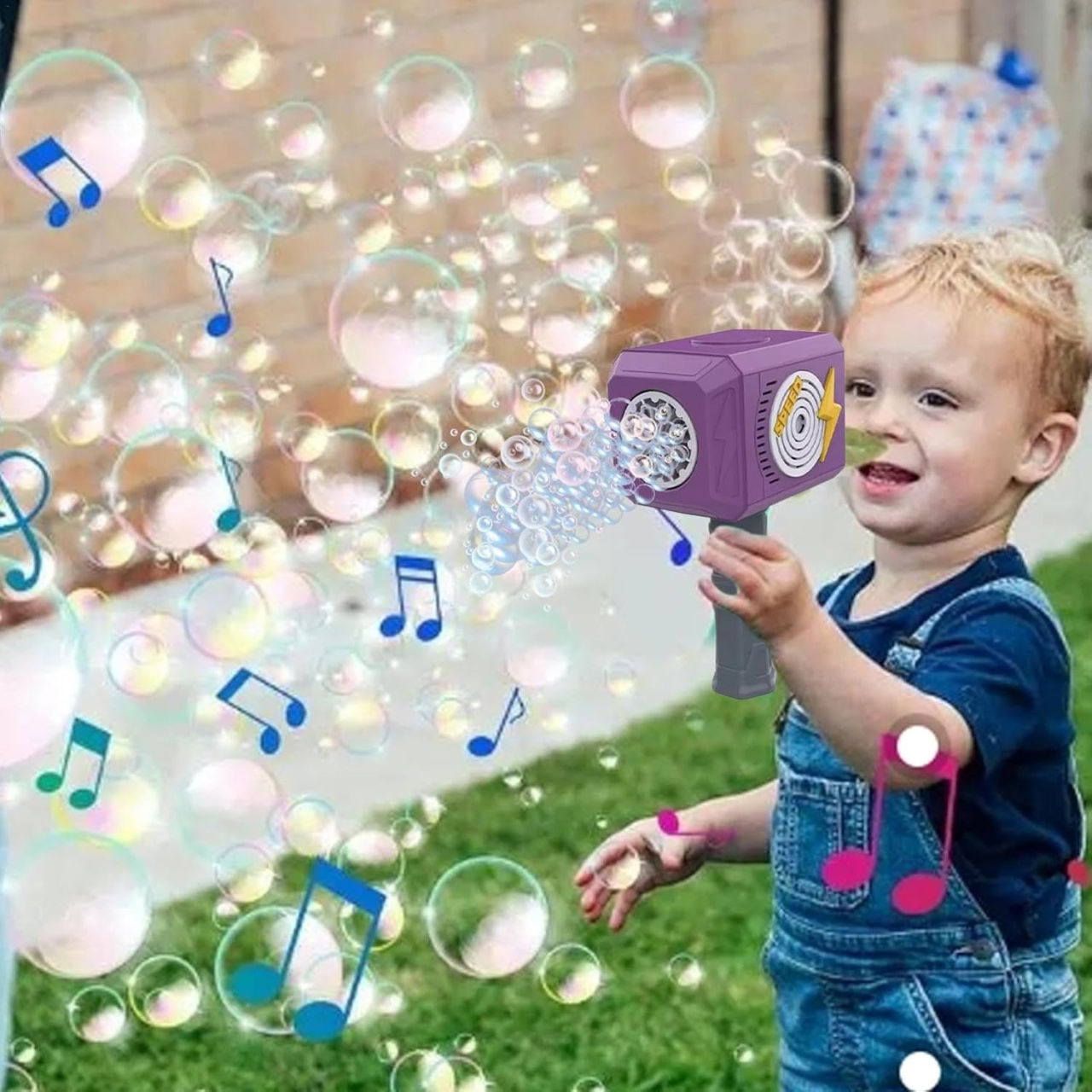 Jucarie Interactiva pentru Baloane de Sapun, Flippy, Sunete si Lumini, Model Ciocan, cu 8 Orificii, 13.5 x 10 x 12 cm, Mov [3]