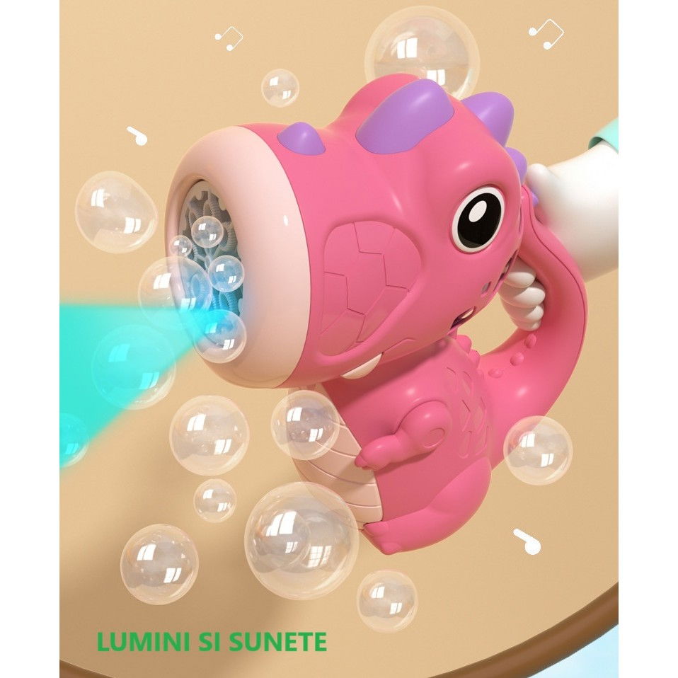 Jucarie Interactiva pentru Baloane de Sapun, Flippy, Sunete si Lumini, Model Dinozaur, cu 8 Orificii, 15 x 8.5 x 18.5, Roz [7]