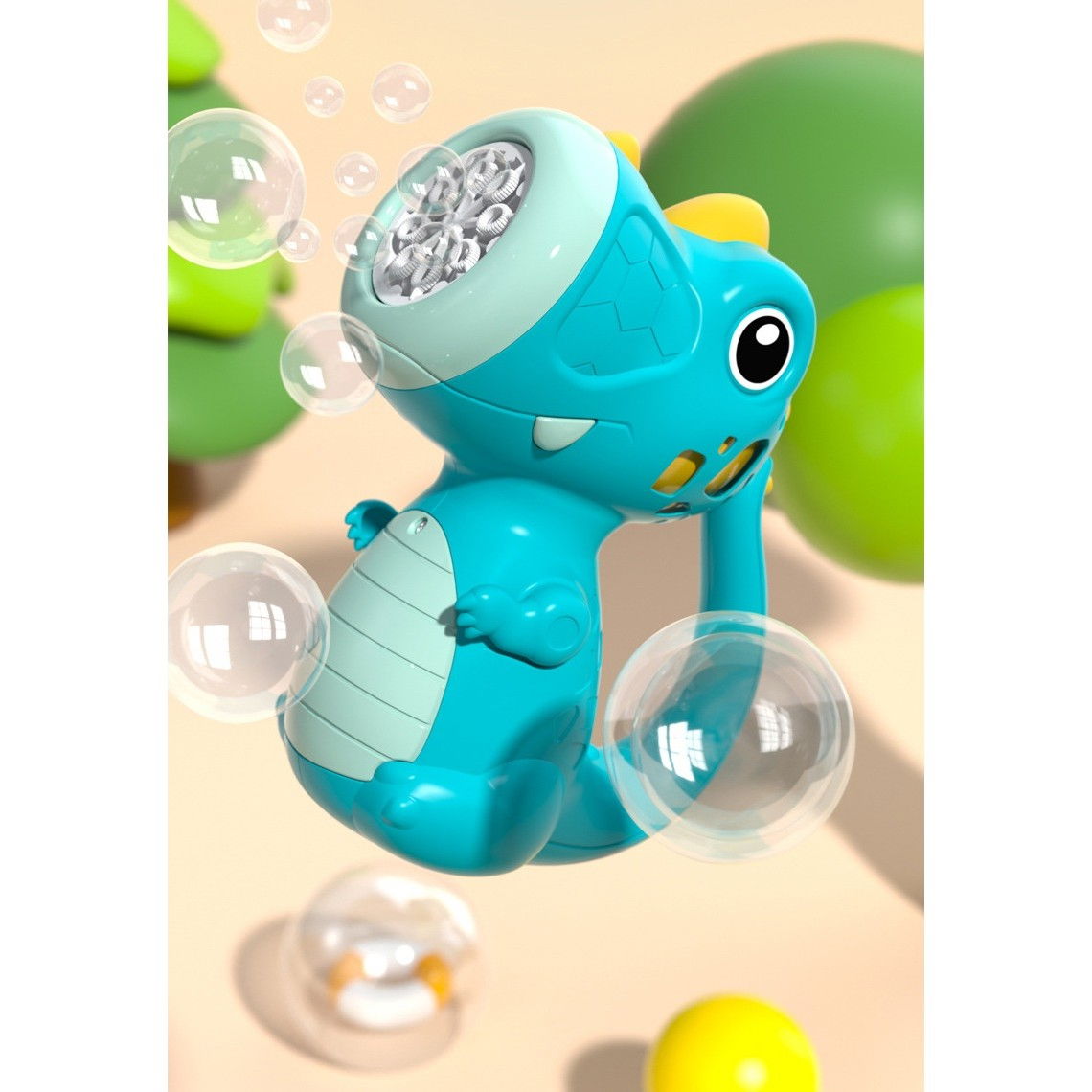 Jucarie Interactiva pentru Baloane de Sapun, Flippy, Sunete si Lumini, Model Dinozaur, cu 8 Orificii, 17.1 x 10.4 x 21.5 cm, Albastru [8]