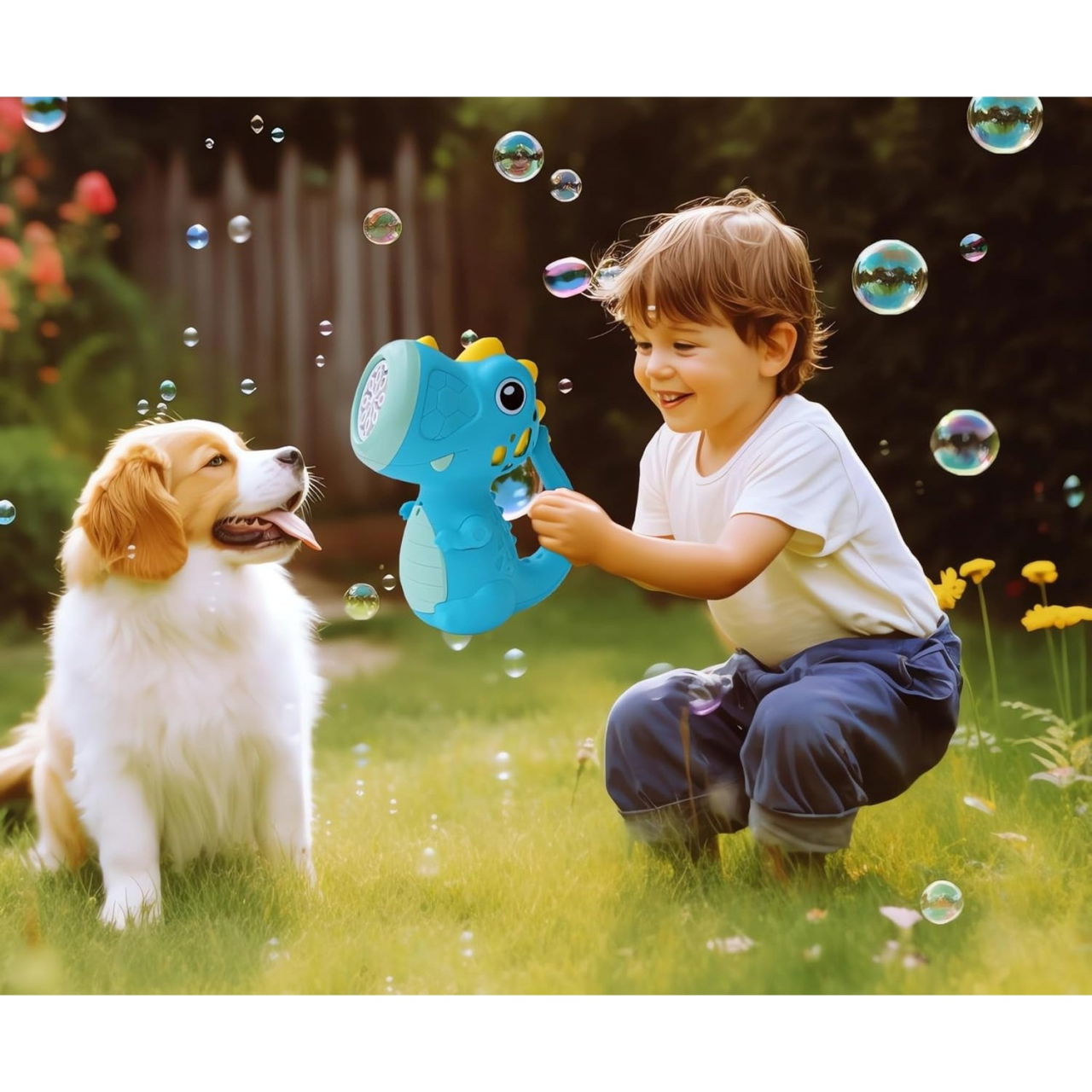 Jucarie Interactiva pentru Baloane de Sapun, Flippy, Sunete si Lumini, Model Dinozaur, cu 8 Orificii, 17.1 x 10.4 x 21.5 cm, Albastru [2]