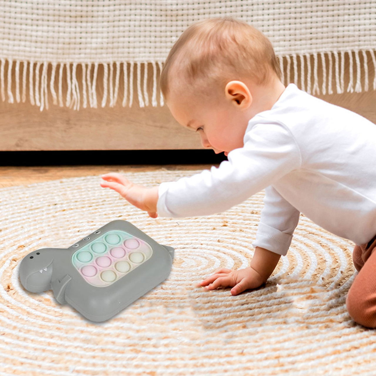 Jucarie Interactiva Pop It Whack A Mole, Flippy, Tip Consola, Anti-Stres, 4 Moduri de Joc, din ABS si Silicon, +3 Ani, Model Dinozaur, Gri [6]