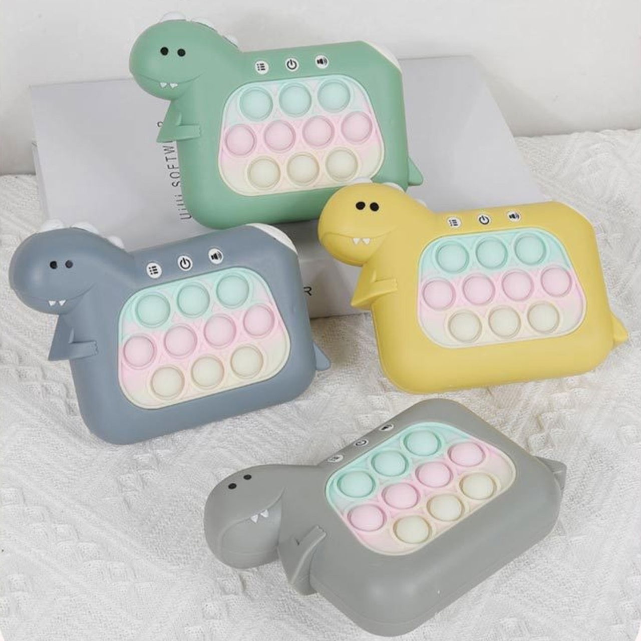 Jucarie Interactiva Pop It Whack A Mole, Flippy, Tip Consola, Anti-Stres, 4 Moduri de Joc, din ABS si Silicon, +3 Ani, Model Dinozaur, Gri [10]