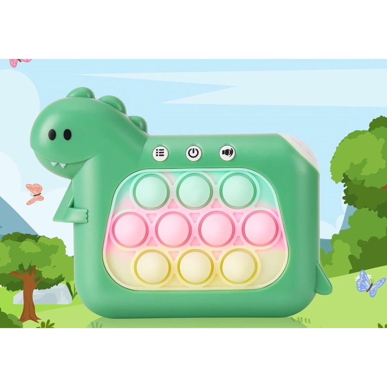 Jucarie Interactiva Pop It Whack A Mole, Flippy, Tip Consola, Anti-Stres, 4 Moduri de Joc, din ABS si Silicon, +3 Ani, Model Dinozaur, Verde [5]