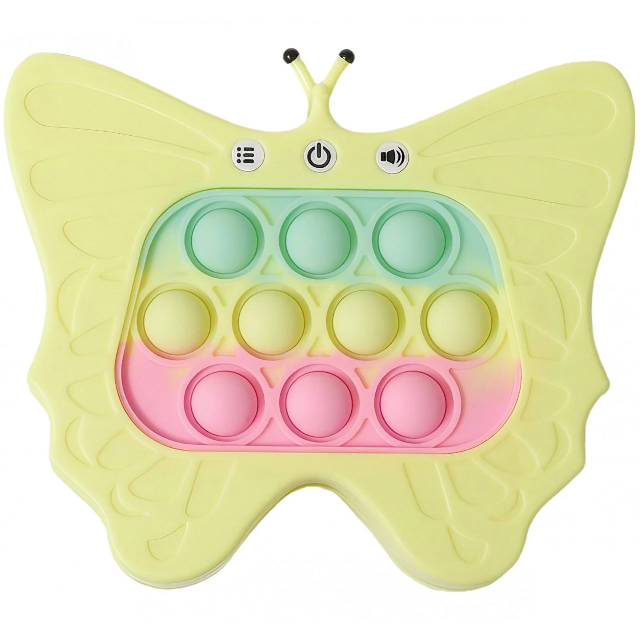 Jucarie Interactiva Tip Consola pentru Copii, Flippy, Diferite Moduri de Joc, 120 Nivele, Material ABS/silicon, cu Nivele, Sunete si Lumini, 12 x 5.5 x 13.5 cm cm, Model Fluture, Galben [1]