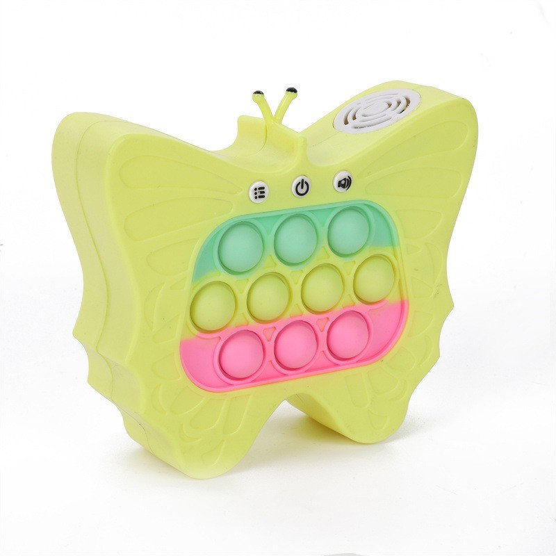 Jucarie Interactiva Tip Consola pentru Copii, Flippy, Diferite Moduri de Joc, 120 Nivele, Material ABS/silicon, cu Nivele, Sunete si Lumini, 12 x 5.5 x 13.5 cm cm, Model Fluture, Galben [2]