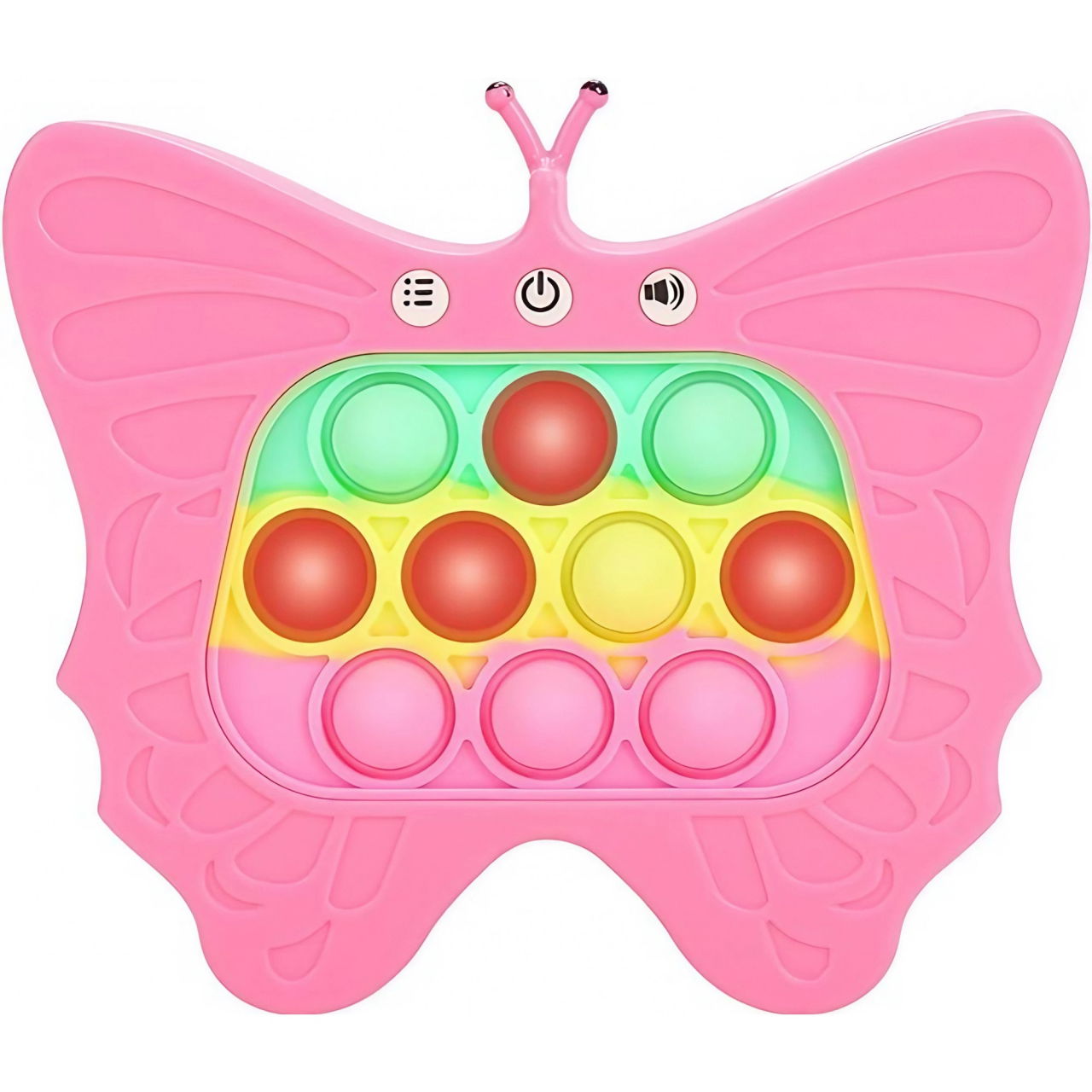 Jucarie Interactiva Tip Consola pentru Copii, Flippy, Diferite Moduri de Joc, 120 Nivele, Material ABS/silicon, Sunete si Lumini, 12 x 5.5 x 13.5 cm, Model Fluture, Fucsia [1]