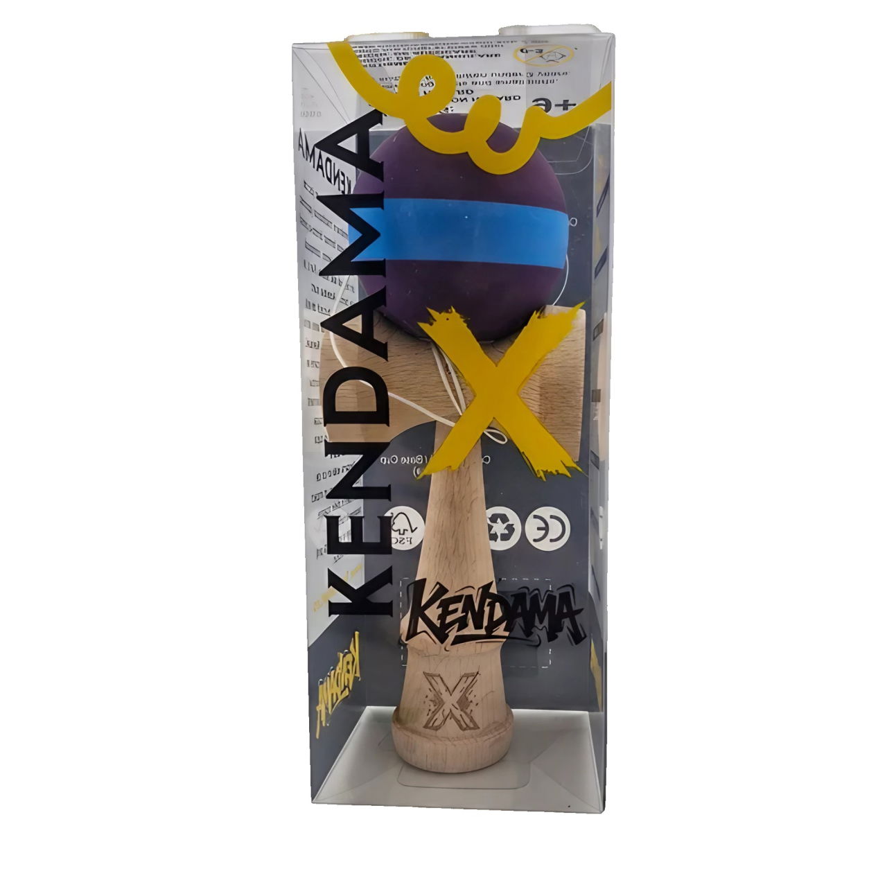 Jucarie Kendama X Originala, Profesionala, Flippy, din Lemn, Rubber Grip, 18 cm, Mov/Albastru [4]
