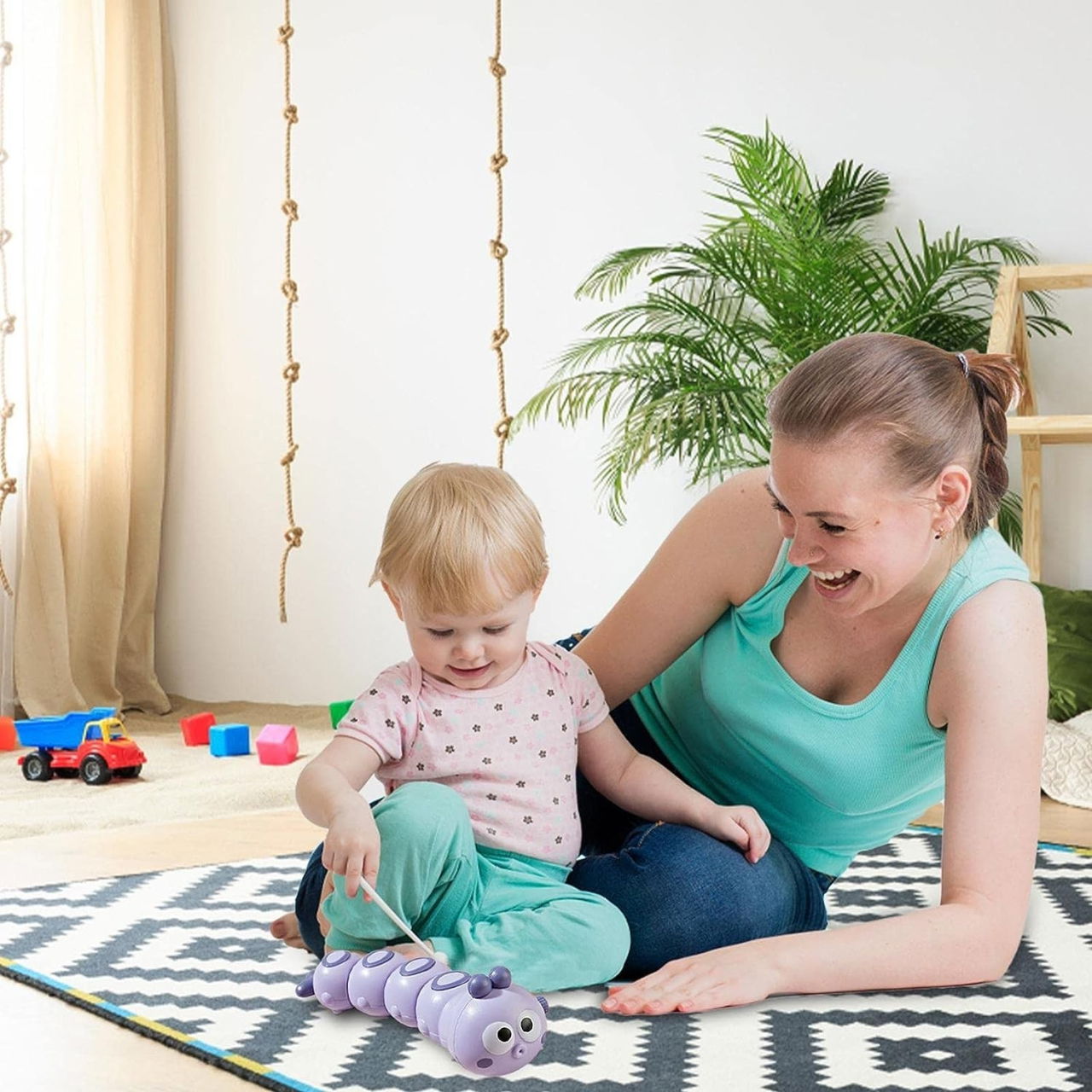 Jucarie mecanica pentru copii Flippy, omida haioasa, cu cheita, distractiva, se taraste, se misca, 15 x 4 cm, mov [5]