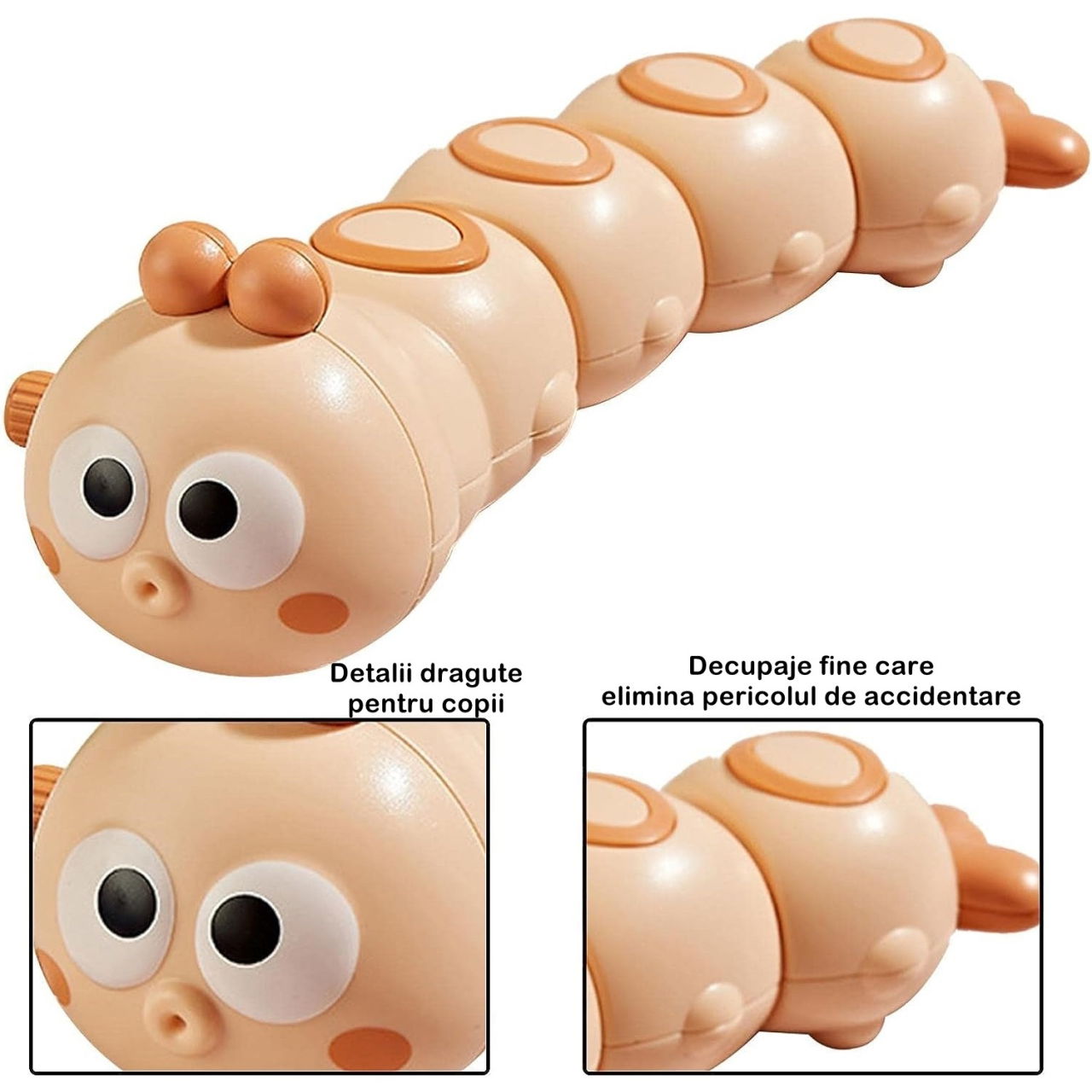 Jucarie mecanica pentru copii Flippy, omida haioasa, cu cheita, distractiva, se taraste, se misca, 15 x 4 cm, portocaliu [3]