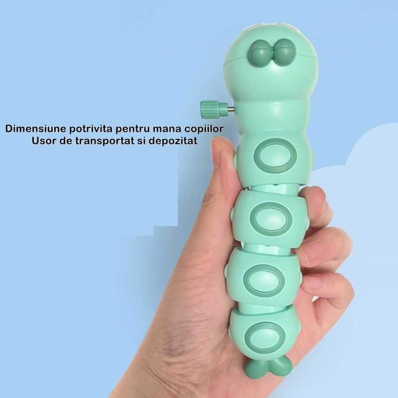 Jucarie mecanica pentru copii Flippy, omida haioasa, cu cheita, distractiva, se taraste, se misca, 15 x 4 cm, verde [5]