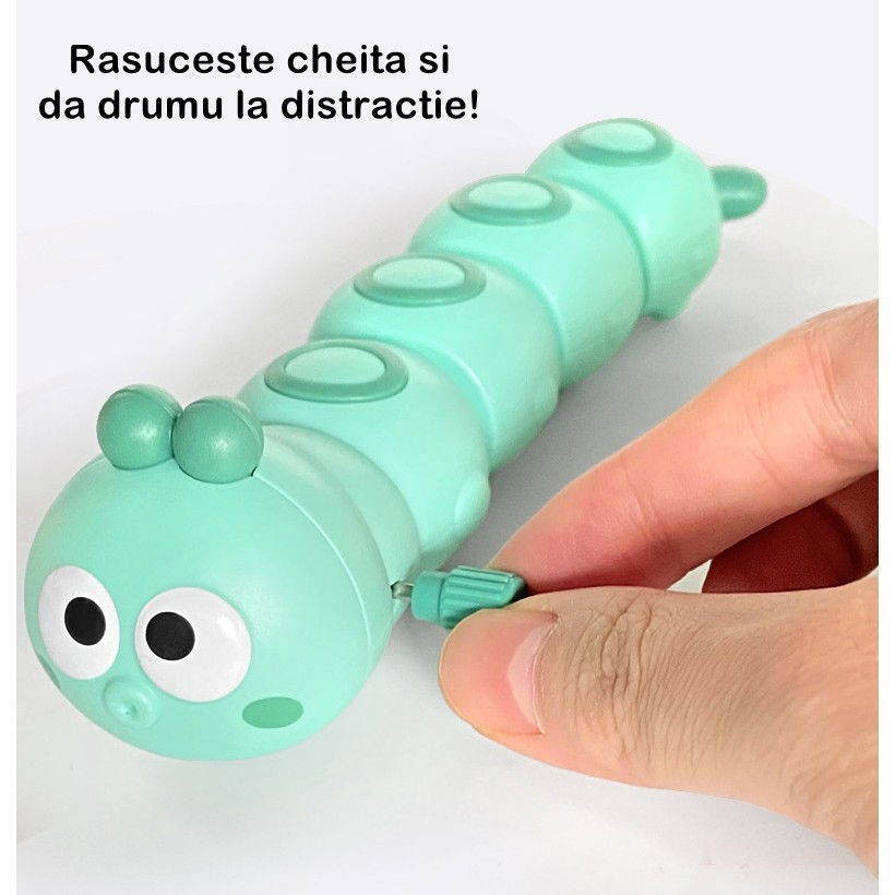Jucarie mecanica pentru copii Flippy, omida haioasa, cu cheita, distractiva, se taraste, se misca, 15 x 4 cm, verde [6]