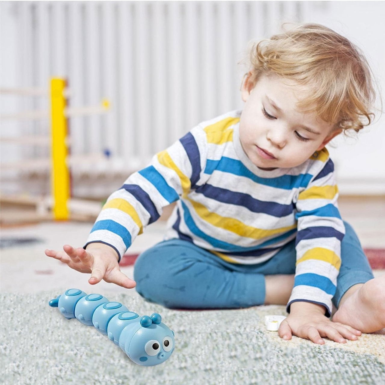 Jucarie mecanica pentru copii Flippy, omida haioasa, material ABS, cu cheita, distractiva, se taraste, se misca, 15 x 4 cm, albastru [3]